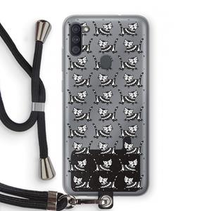 CaseCompany Zwarte poes: Samsung Galaxy A11 Transparant Hoesje met koord
