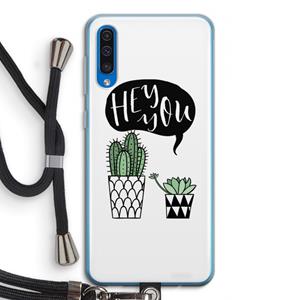 CaseCompany Hey you cactus: Samsung Galaxy A50 Transparant Hoesje met koord