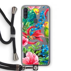 CaseCompany Papegaaien: Samsung Galaxy A11 Transparant Hoesje met koord
