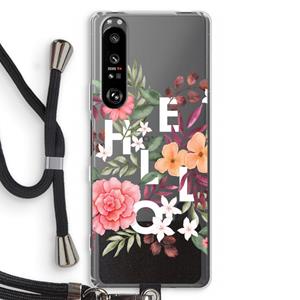 CaseCompany Hello in flowers: Sony Xperia 1 III Transparant Hoesje met koord