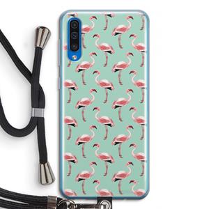 CaseCompany Flamingoprint groen: Samsung Galaxy A50 Transparant Hoesje met koord