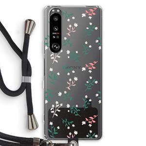 CaseCompany Small white flowers: Sony Xperia 1 III Transparant Hoesje met koord