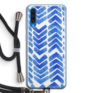 CaseCompany Blauwe pijlen: Samsung Galaxy A50 Transparant Hoesje met koord