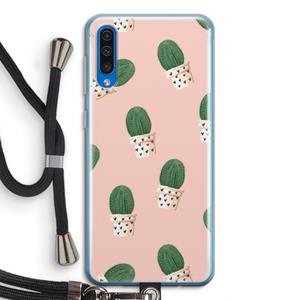 CaseCompany Cactusprint roze: Samsung Galaxy A50 Transparant Hoesje met koord