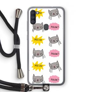 CaseCompany Meow: Samsung Galaxy A11 Transparant Hoesje met koord