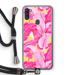 CaseCompany Pink Banana: Samsung Galaxy A11 Transparant Hoesje met koord