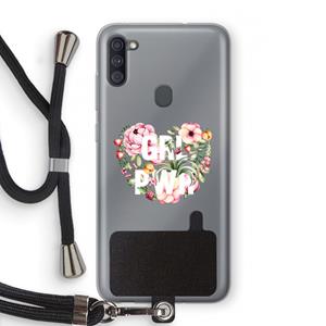 CaseCompany GRL PWR Flower: Samsung Galaxy A11 Transparant Hoesje met koord