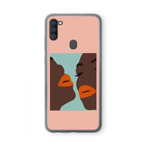CaseCompany Orange lips: Samsung Galaxy A11 Transparant Hoesje