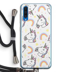 CaseCompany Rainbow Unicorn: Samsung Galaxy A50 Transparant Hoesje met koord