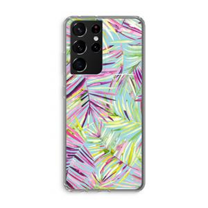 CaseCompany Tropical Palms Blue: Samsung Galaxy S21 Ultra Transparant Hoesje