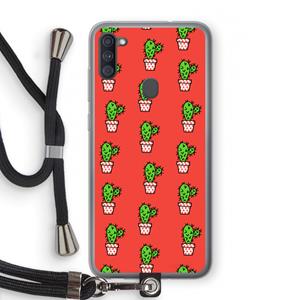 CaseCompany Mini cactus: Samsung Galaxy A11 Transparant Hoesje met koord
