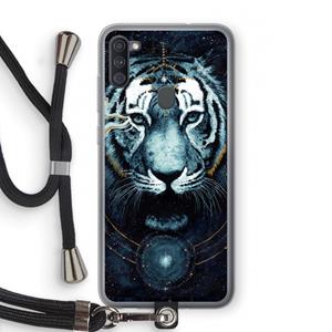 CaseCompany Darkness Tiger: Samsung Galaxy A11 Transparant Hoesje met koord