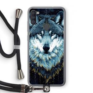 CaseCompany Darkness Wolf: Samsung Galaxy A11 Transparant Hoesje met koord