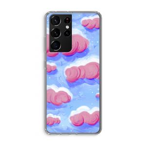 CaseCompany Roze wolken met vogels: Samsung Galaxy S21 Ultra Transparant Hoesje