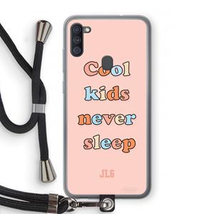 CaseCompany Cool Kids Never Sleep: Samsung Galaxy A11 Transparant Hoesje met koord