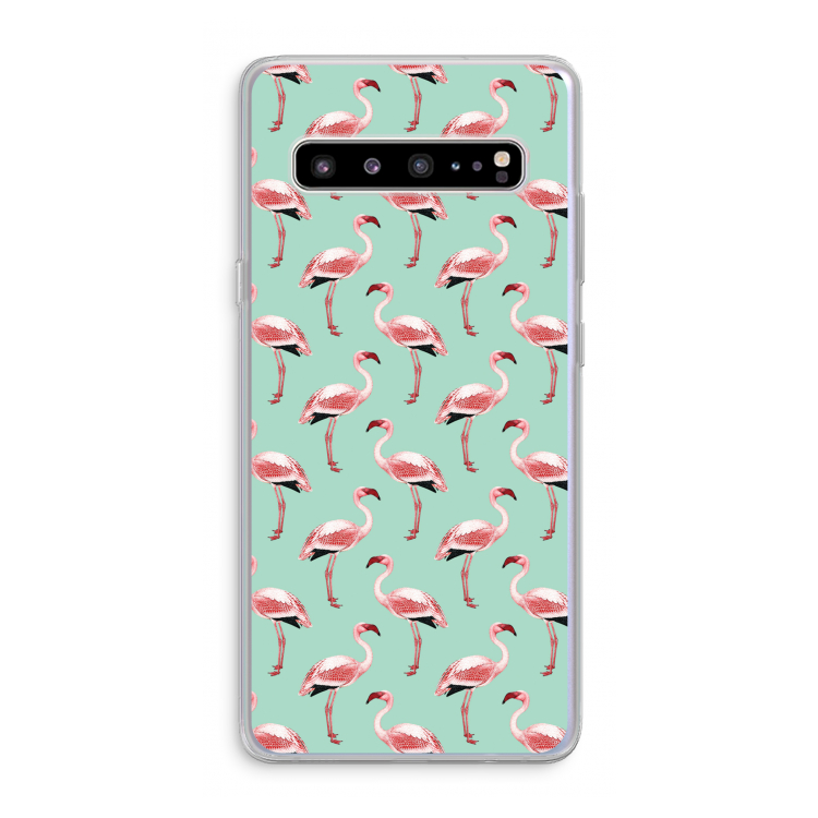 CaseCompany Flamingoprint groen: Samsung Galaxy S10 5G Transparant Hoesje