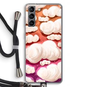 CaseCompany Katoen Wolken: Samsung Galaxy S21 Transparant Hoesje met koord
