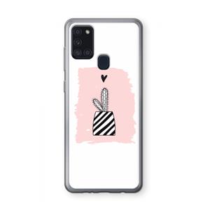 CaseCompany Zwart-wit cactus: Samsung Galaxy A21s Transparant Hoesje