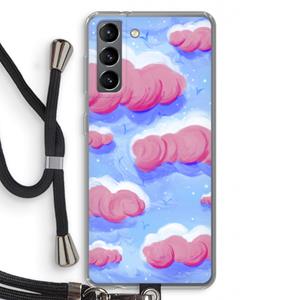 CaseCompany Roze wolken met vogels: Samsung Galaxy S21 Transparant Hoesje met koord