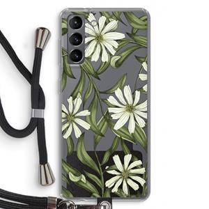 CaseCompany Wit bloemenpatroon: Samsung Galaxy S21 Transparant Hoesje met koord