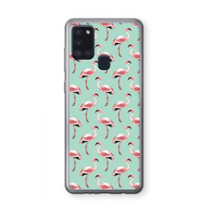 CaseCompany Flamingoprint groen: Samsung Galaxy A21s Transparant Hoesje