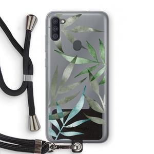 CaseCompany Tropical watercolor leaves: Samsung Galaxy A11 Transparant Hoesje met koord