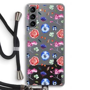CaseCompany Bloemetjes: Samsung Galaxy S21 Transparant Hoesje met koord