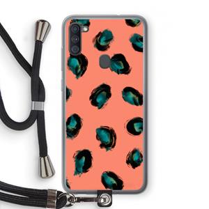 CaseCompany Pink Cheetah: Samsung Galaxy A11 Transparant Hoesje met koord