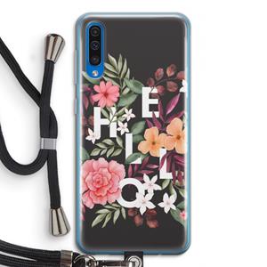 CaseCompany Hello in flowers: Samsung Galaxy A50 Transparant Hoesje met koord