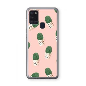 CaseCompany Cactusprint roze: Samsung Galaxy A21s Transparant Hoesje