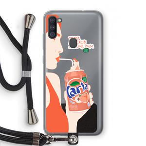CaseCompany Peach please!: Samsung Galaxy A11 Transparant Hoesje met koord