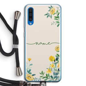 CaseCompany Gele bloemen: Samsung Galaxy A50 Transparant Hoesje met koord