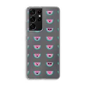 CaseCompany Smiley watermeloenprint: Samsung Galaxy S21 Ultra Transparant Hoesje