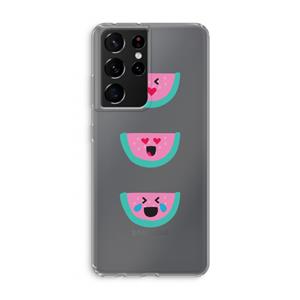 CaseCompany Smiley watermeloen: Samsung Galaxy S21 Ultra Transparant Hoesje