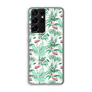 CaseCompany Flamingo bladeren: Samsung Galaxy S21 Ultra Transparant Hoesje