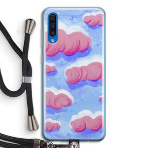 CaseCompany Roze wolken met vogels: Samsung Galaxy A50 Transparant Hoesje met koord