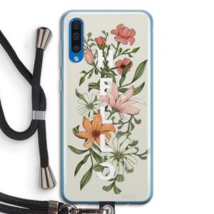 CaseCompany Hello bloemen: Samsung Galaxy A50 Transparant Hoesje met koord