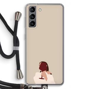 CaseCompany I drink wine: Samsung Galaxy S21 Transparant Hoesje met koord