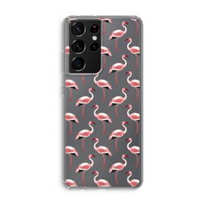 CaseCompany Flamingoprint groen: Samsung Galaxy S21 Ultra Transparant Hoesje