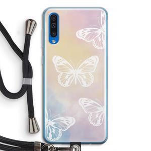 CaseCompany White butterfly: Samsung Galaxy A50 Transparant Hoesje met koord