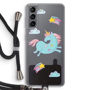 CaseCompany Vliegende eenhoorn: Samsung Galaxy S21 Transparant Hoesje met koord