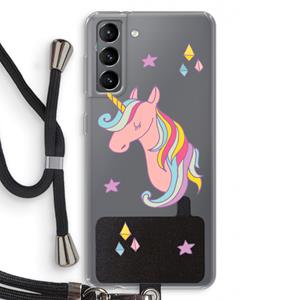 CaseCompany Roze eenhoorn: Samsung Galaxy S21 Transparant Hoesje met koord