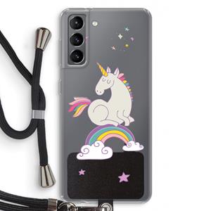 CaseCompany Regenboog eenhoorn: Samsung Galaxy S21 Transparant Hoesje met koord