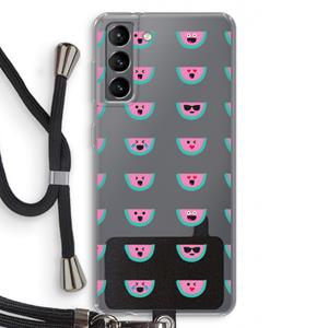 CaseCompany Smiley watermeloenprint: Samsung Galaxy S21 Transparant Hoesje met koord