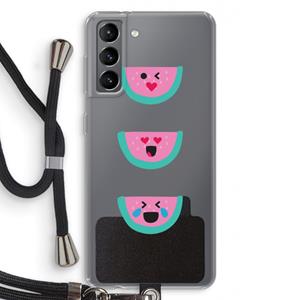 CaseCompany Smiley watermeloen: Samsung Galaxy S21 Transparant Hoesje met koord