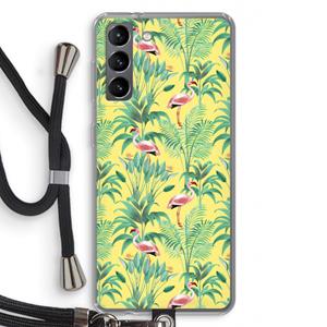 CaseCompany Flamingo party: Samsung Galaxy S21 Transparant Hoesje met koord