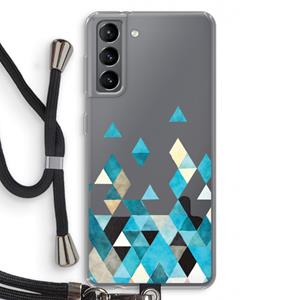 CaseCompany Gekleurde driehoekjes blauw: Samsung Galaxy S21 Transparant Hoesje met koord