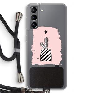 CaseCompany Zwart-wit cactus: Samsung Galaxy S21 Transparant Hoesje met koord