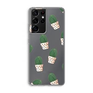 CaseCompany Cactusprint roze: Samsung Galaxy S21 Ultra Transparant Hoesje