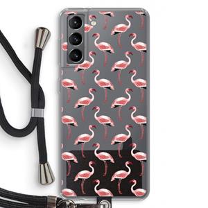 CaseCompany Flamingoprint groen: Samsung Galaxy S21 Transparant Hoesje met koord